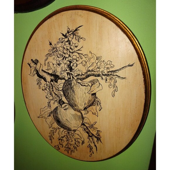 Vintage Hand Drawn Apples Berries & Leaves Wall Hanging on Wood farmhouse decor - Picture 5 of 10
